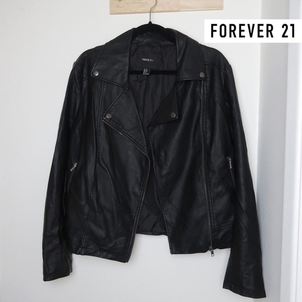 Forever 21 PLUS Size Faux Leather‎ Moto Jacket Size 0X